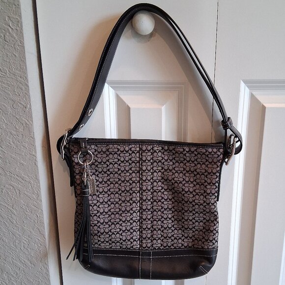 Coach F10417 Signature C Jacquard & Leather Trim Crossbody/Shoulder Bag - Picture 1 of 16